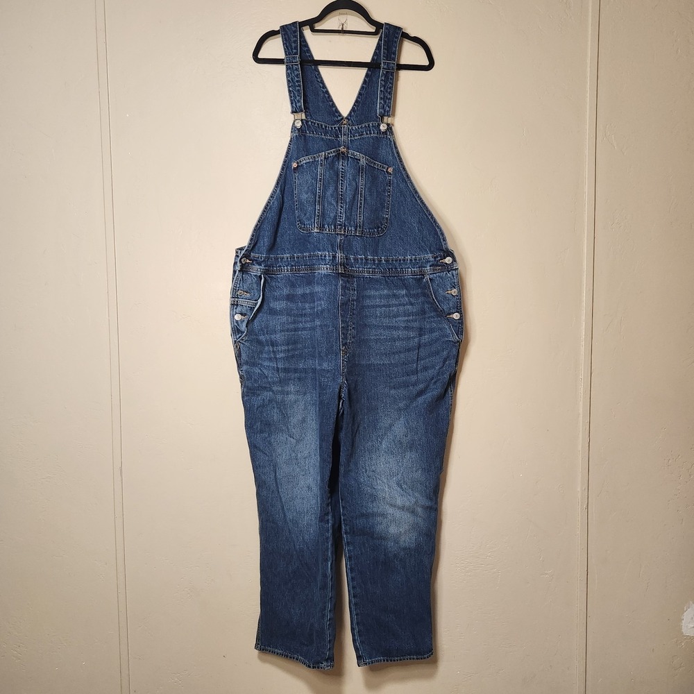 Old Navy Womens Overall Jeans Bib 24 Plus Cargo Distressed Heavyweight Farmcore